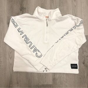 Women's Calvin Klein 1/2 Zip Cropped Pullover White - Large